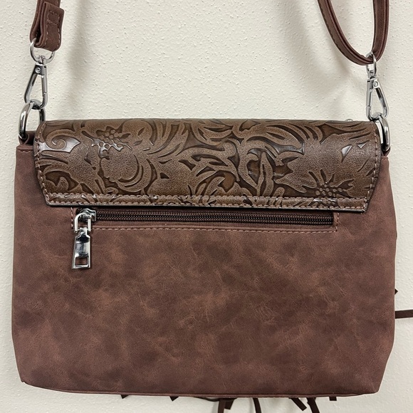 Leather And Turquoise Brown Fringe Shoulder Bag - Picture 6 of 12